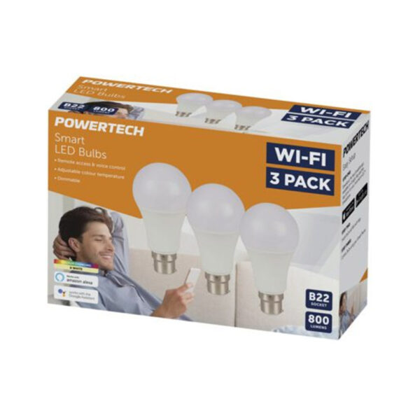 Smart Wi-Fi LED Bulb with Colour Change: A Pack of 3 Bulbs with Bayonet Light (B22) Fitting