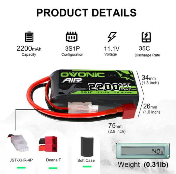 Ovonic 3S 2200mAh 35C 11.1V Short LiPo Battery Pack