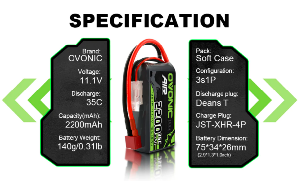 Ovonic 3S 2200mAh 35C 11.1V Short LiPo Battery Pack